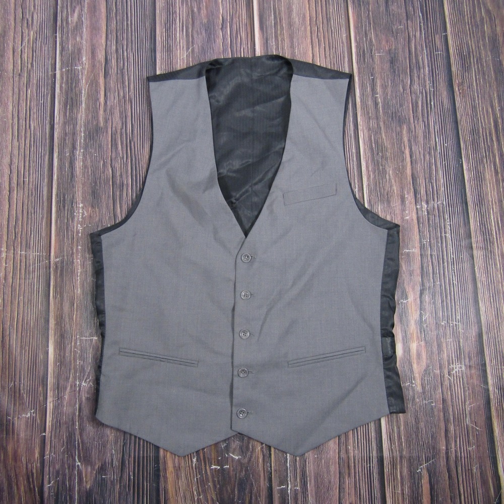 Suit Vest Mens 40 Gray Solid 3 Piece Belted Formal Waistcoat Business Vest